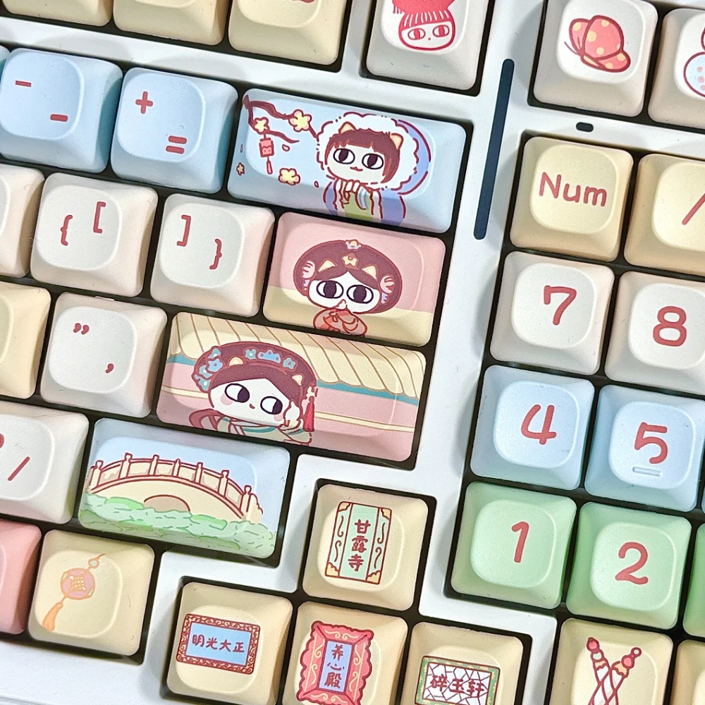 150 Keys Cat Keycap Dma Pbt Theme Keycap Cartoon Cat Diy Mechanical Keyboard Cute White Keycap Chinese Style Animation Keycaps