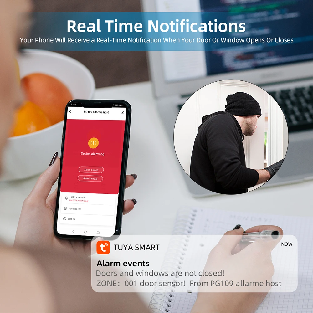 Smart Tuya Alarm System WIFI GSM 4.3 Inch Screen Burglar Home Security with Temperature and Humidity Function