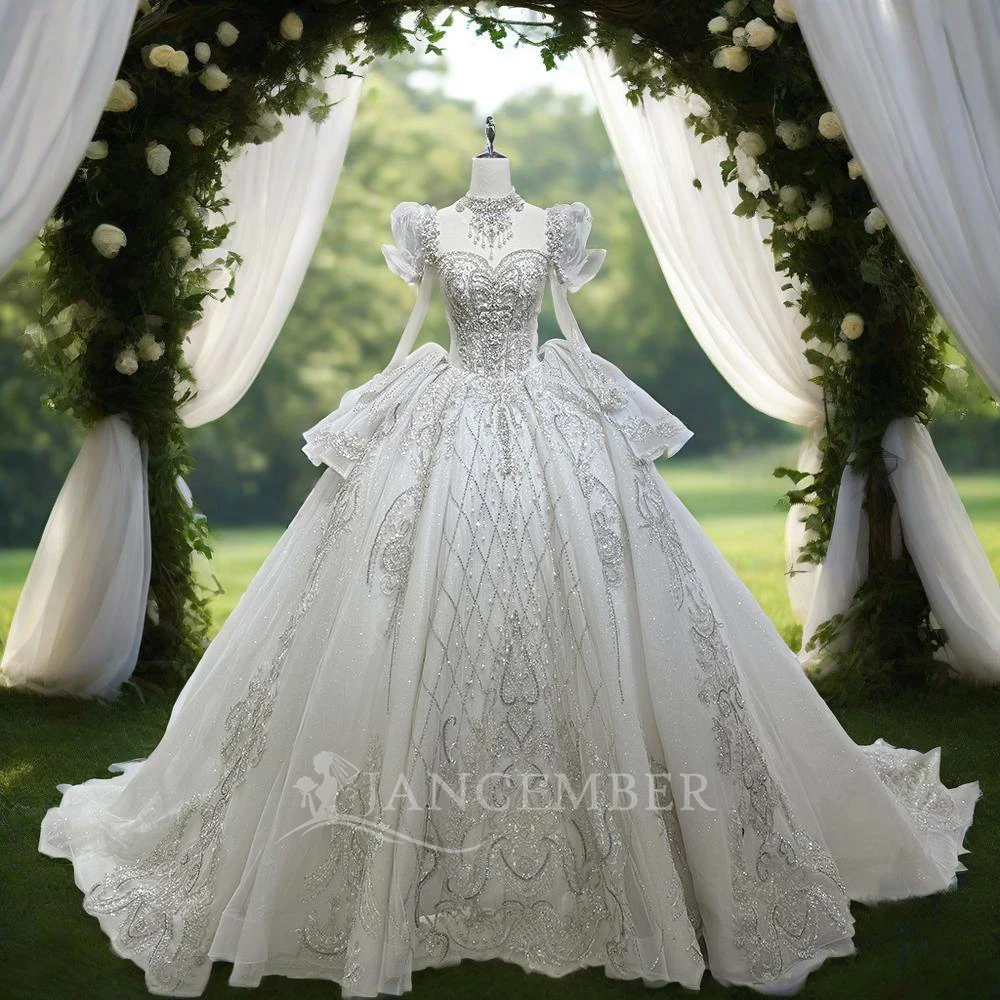 

Popular Design Ball Gown Wedding Dresses For Women 2025 Bride O-Neck Beading Sequined Long Sleeves Wedding Gown Vestido De Novia