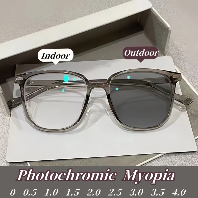 Vintage Fashion Trendy Photochromic Myopia Glasses Women Minus Diopter Eyeglasses Outdoor Color Changing Sunglasses Prescription