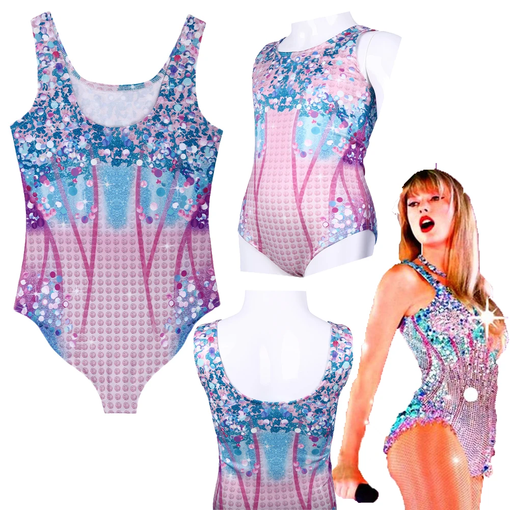 Taylor Purple Printed Camisole Swimsuit Coaplay Kids Clothes Party Disguise Childen Outfits Suits Roleplay Halloween Carnival