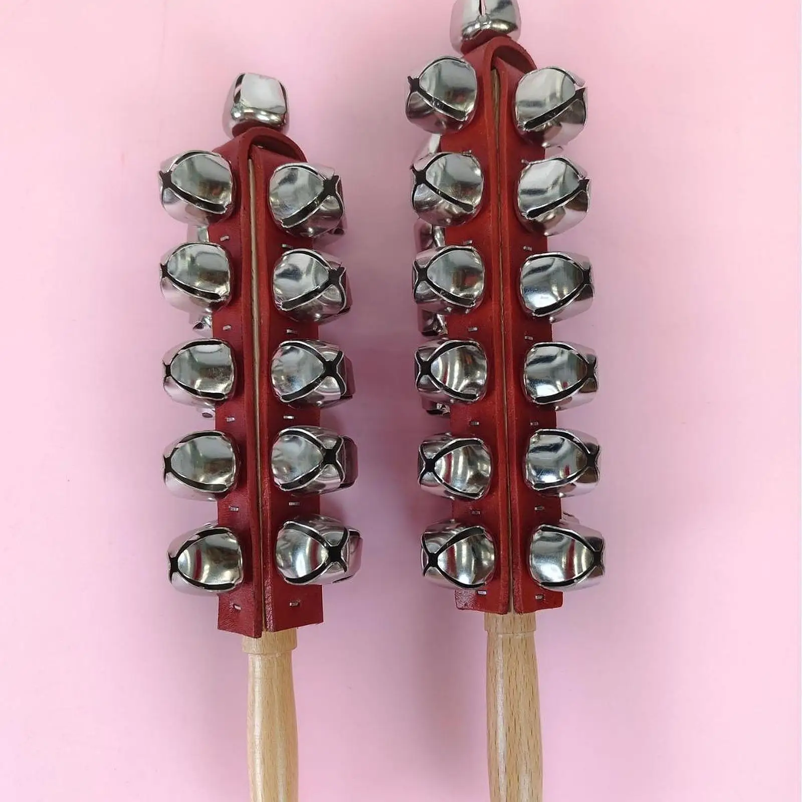 Wooden Handle Jingle Bell Musical Shaker Rattle Stick Christmas Percussion Instrument for Birthday Holiday Festive Events