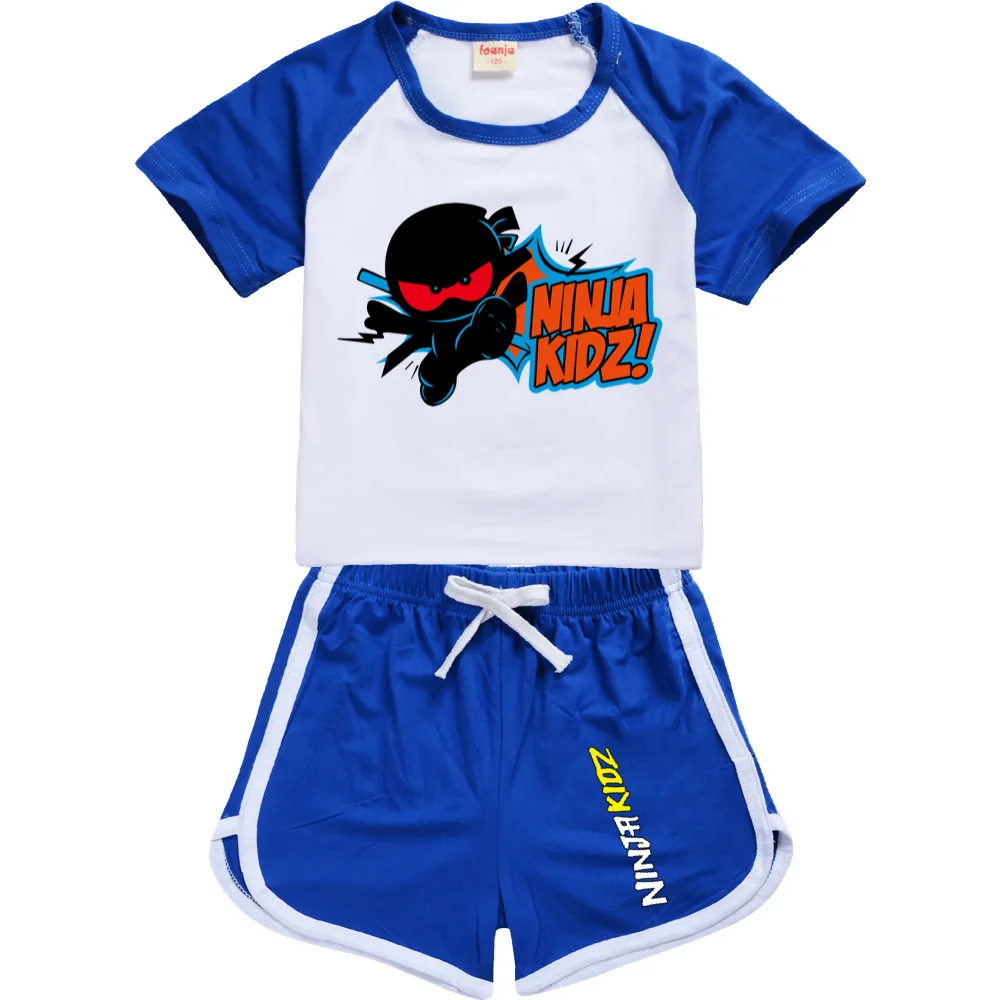 NINJA KIDZ 100-170CM New T-shirt+Shorts Casual Sports Suit Kids Boutique Clothing Wholesale Baby Girl Sleepwear Boys Tracksuits image 3