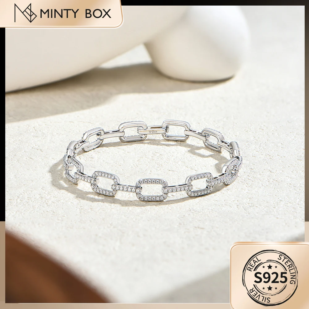 

MINTYBOX Moissanite Bracelet S925 Silver 18k Gold Plated Luxury Stackable Bangle Chain Women's Banquet Party Birthday Jewelry