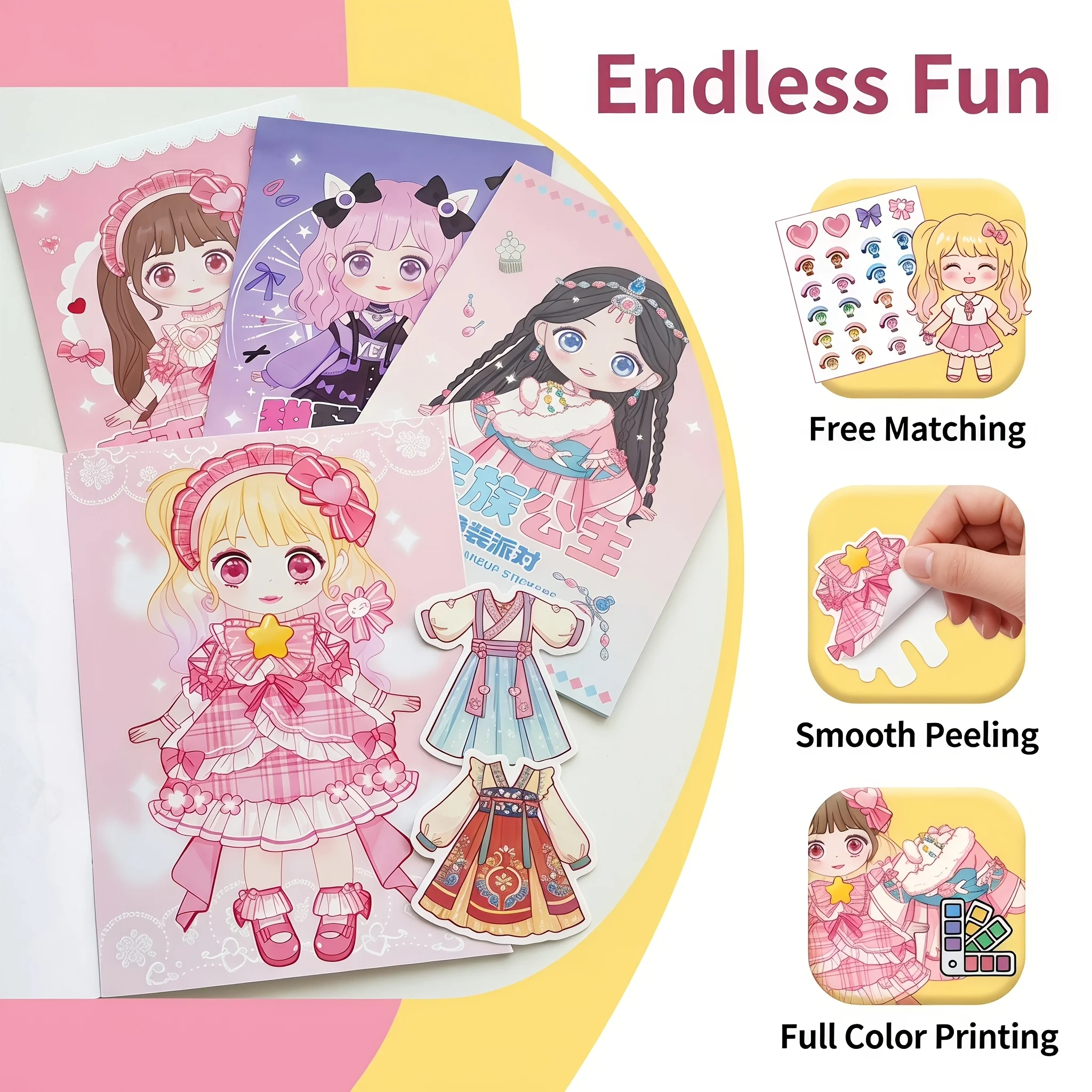 Princess Makeup Sticker Book for Girls, DIY Fun Makeup Stickers for Girls, Cartoon Character Face Makeup Stickers, Handmade Educational Toys, Exercise Imagination and Hands-On Skills, Birthday Gift for Girls, Multiple Themes, 2 Books Shipped Randomly