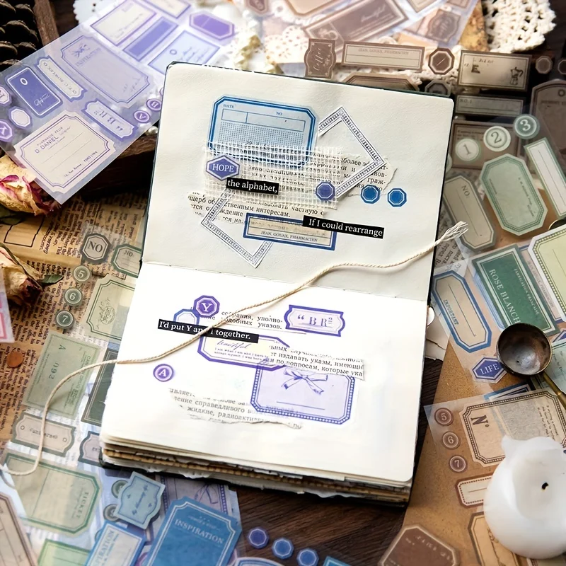 2 Sheets Retro Label Washi Paper Stickers for Scrapbooking DIY Decorative Material Collage Journaling