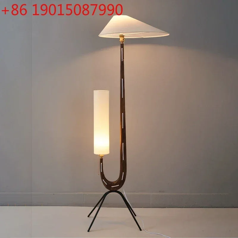 Vintage Nordic Wabi Sabi Solid Wood Fabric Led Floor Lamp Living Room Corner Sofa Standing Light Bedroom Home Decor Bedside Lamp