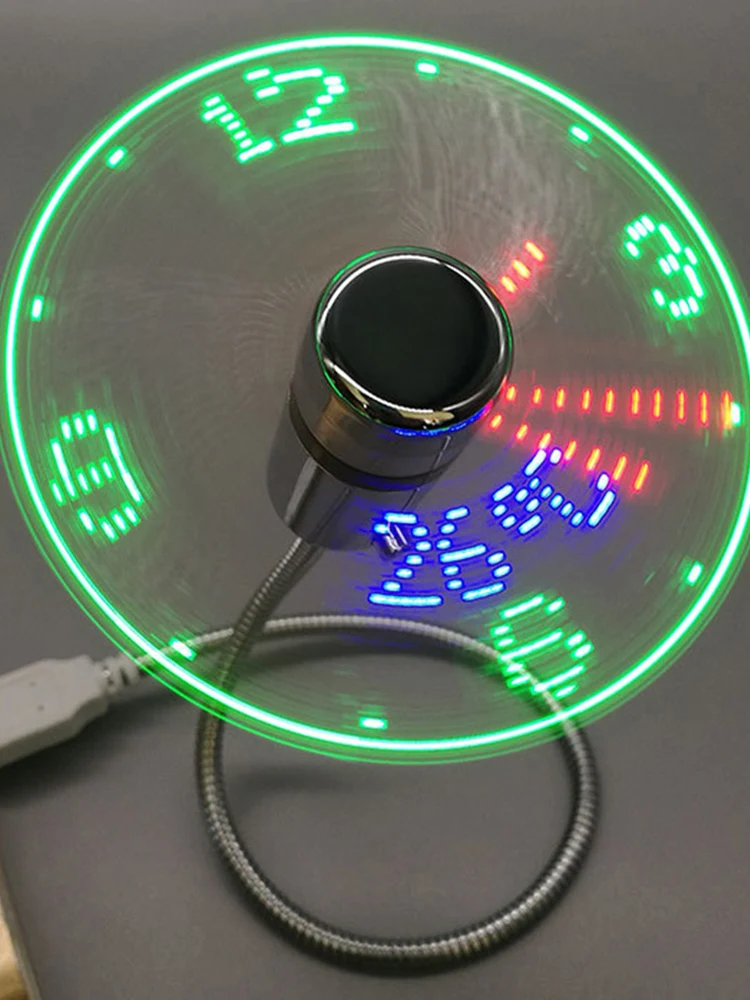 Clock Fans Time Temperature Display Small Night Light USB Powered LED Clock Fan Mini Cooling Flashing Fan for Laptop PC Notebook