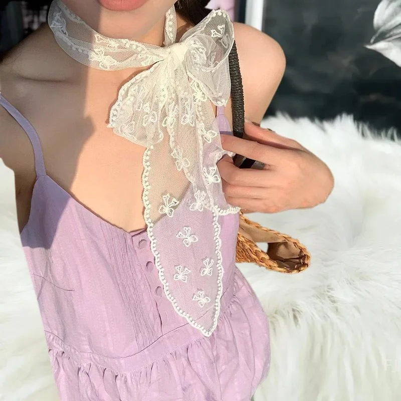 

Versatile Long Scarf Embroidery Lace Headwear Sweet Decorative Fashion Scarf