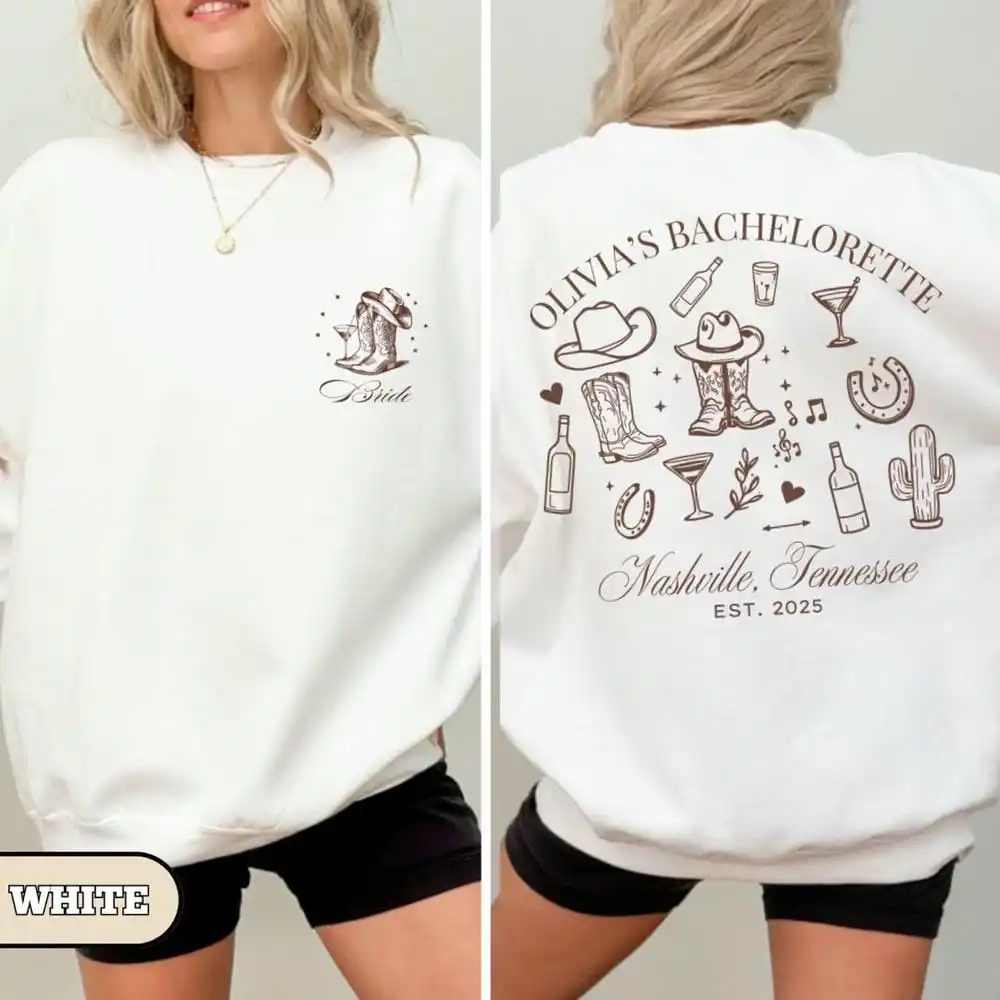 Custom Nashville Bachelorette Sweatshirt Personalized Cowgirl Party Crewneck Rodeo Bach Weekend Gift for Bride Squad Social Club