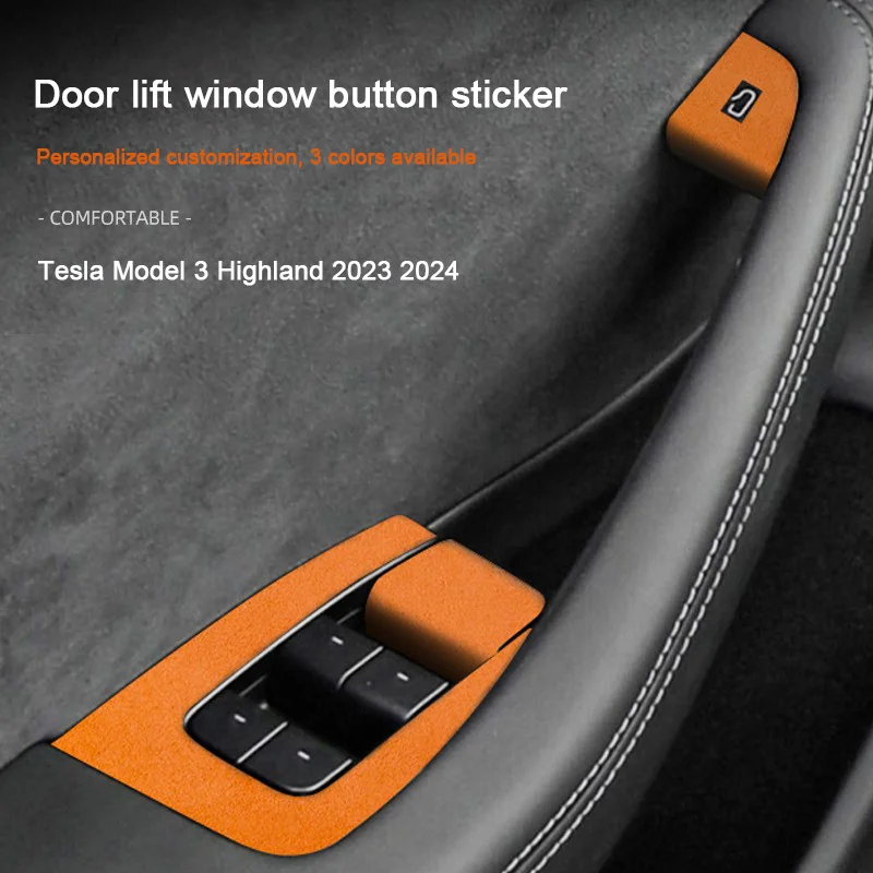 

Alcantara Car Door Control Panel Trim Sticker for Tesla Model 3 3+ Highland 2023 2024,Lifting Window Switch Button Decor Cover