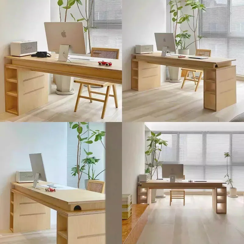 Modern Birch Wood Study Table Compact Computer Workstation for Home Office Bedroom Small Space Writing Desk