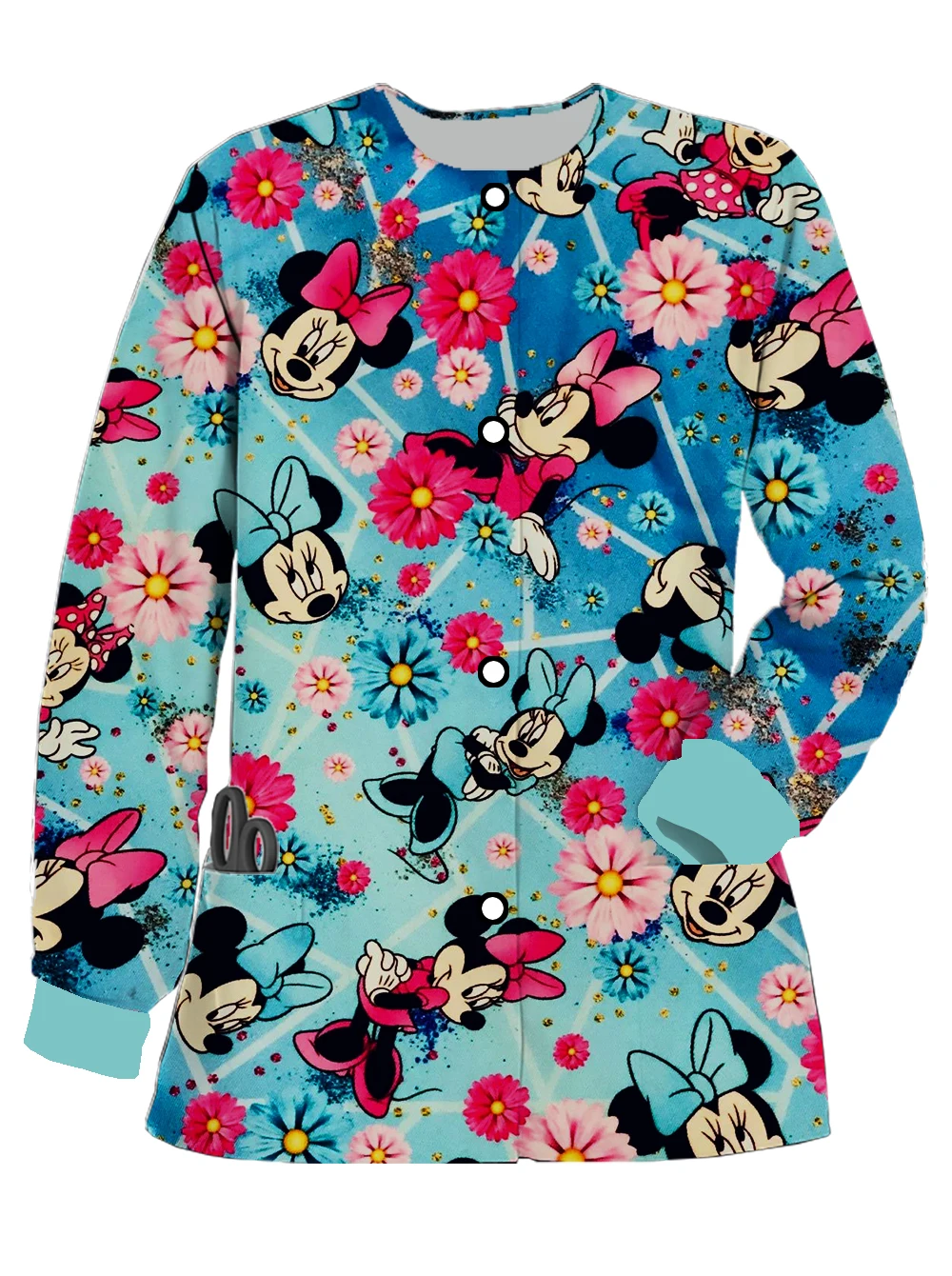 

Disney Collection Pocket Cardigan Women Tops Halloween Floral Mickey Print Spring and Autumn Pet Shop Barber Shop Work Clothes