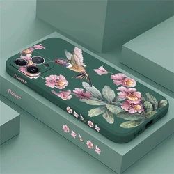 Painted Flowers Birds Phone Case For iPhone 13 15 14 11 12 Pro Max Mini X XS XR 7 8 Plus SE Shockproof Silicone Soft Cover Coque