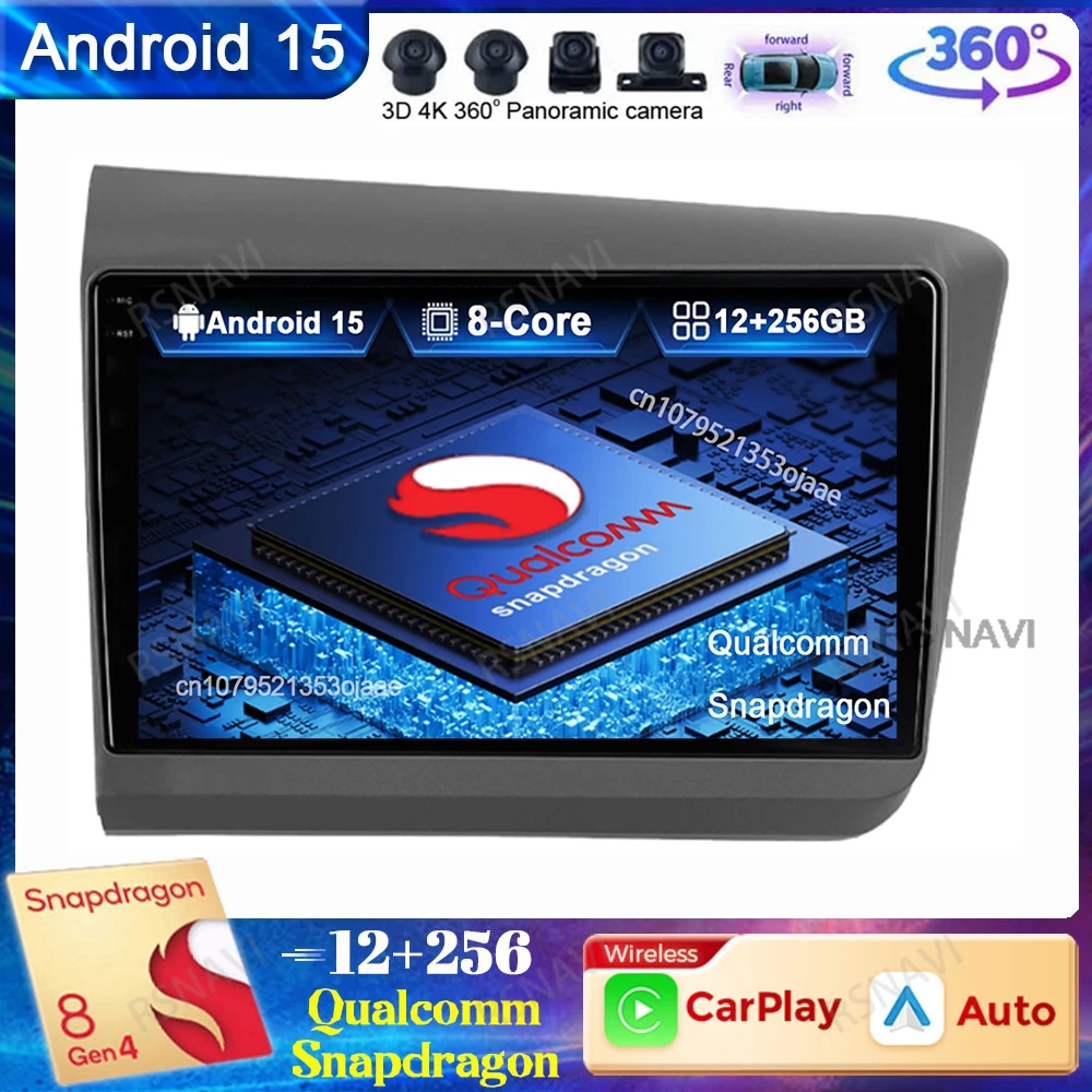 

Автомобильное радио Android 15 для Honda Civic 2011-2013 2014 2015 QLED головное устройство DSP 4G LTE навигация Qualcomm беспроводной Carplay авто GPS