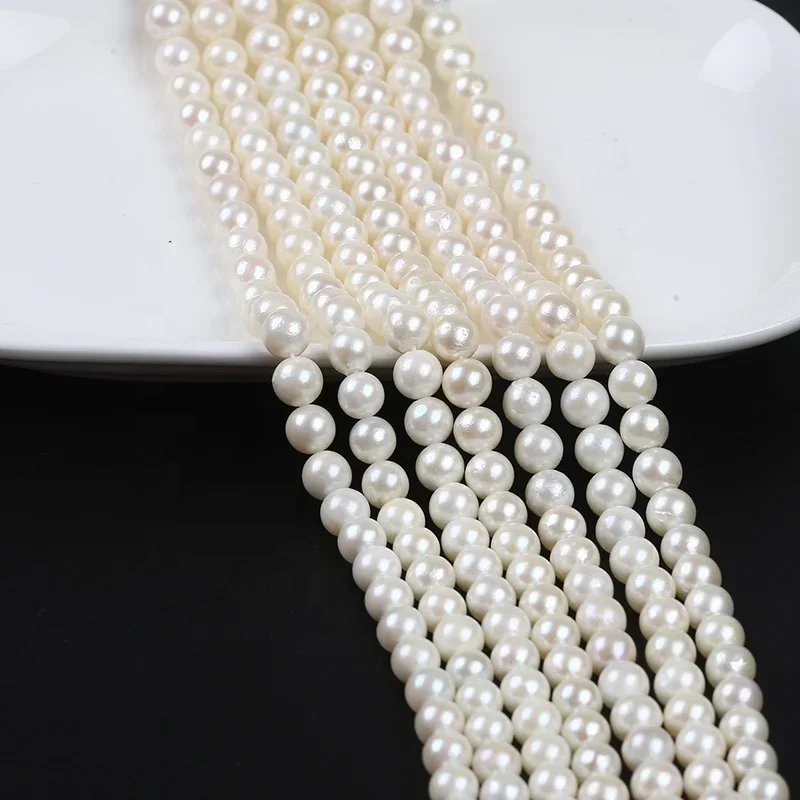 6.5-7mm natural white round shape seawater saltwater pearls strand wholesale