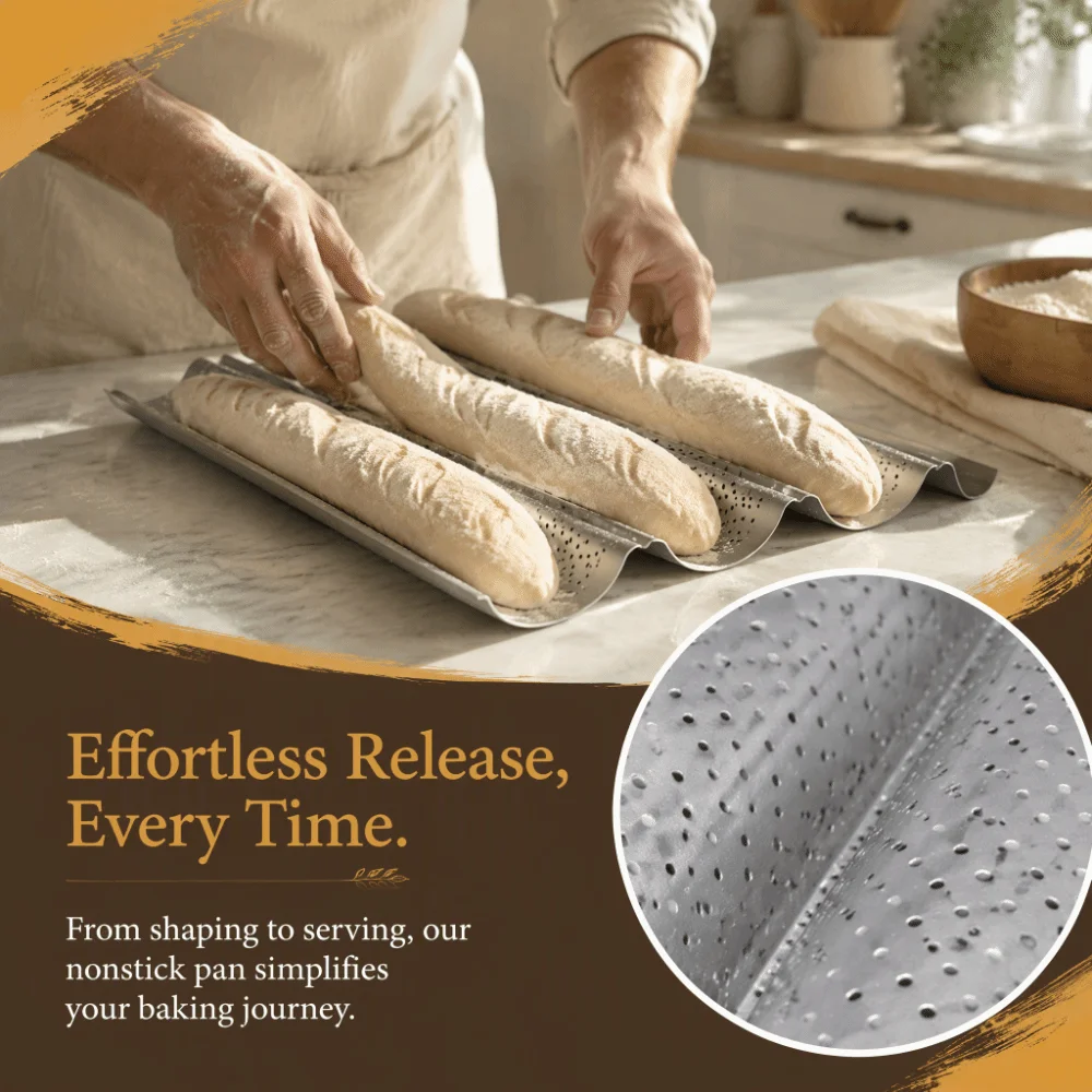 New 2/3/4 Slot Baguette Pan Carbon Steel Perforated Bread Baking Mold Nonstick Wavy Baguette Baking Tray Restaurant