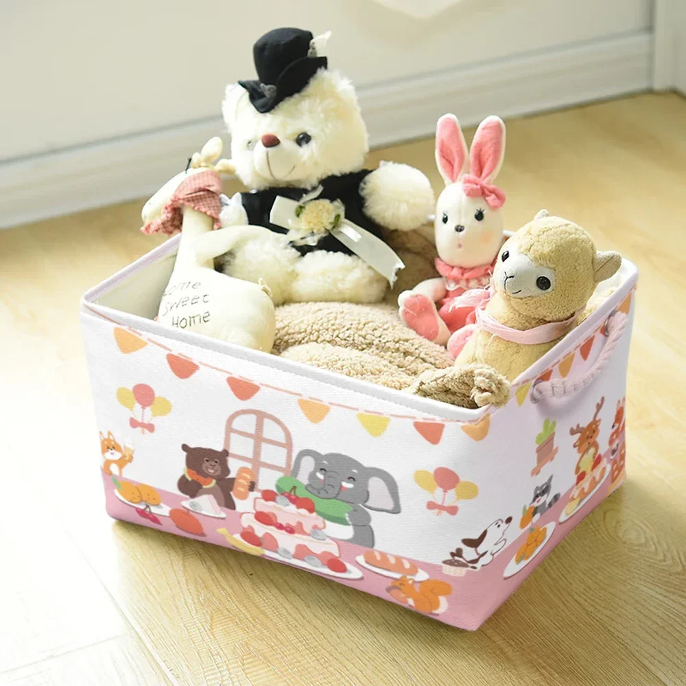 Cesta de almacenamiento de artículos diversos de lona de dibujos animados con asa, caja de almacenamiento plegable para juguetes de bebé, libros, ropa interior, organizador de calcetines