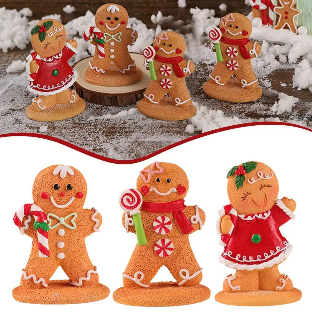 Christmas Decoration Cartoon Gingerbread Man Ornament Model Cartoon Craft Gingerbread Small Christmas Man Resin Decoration T4r5