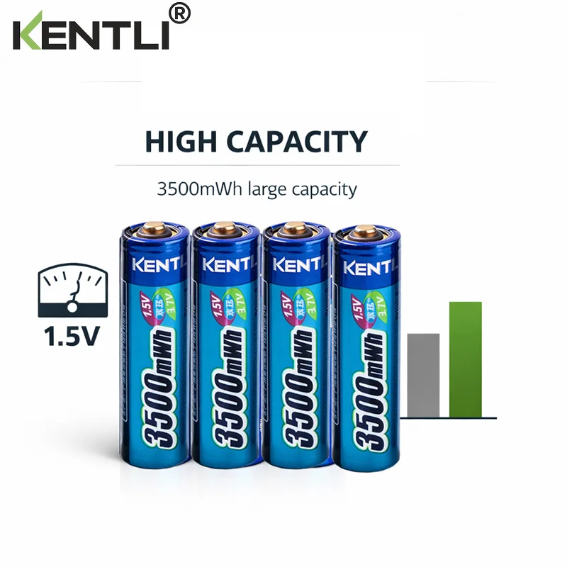 KENTLI 1.5v aa Rechargeable 3000mWh Lithium  Battery ，Manufacturers Direct Sales， For Cameras，Electric Toys