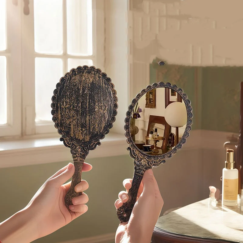 Classic Princess Mirror Royal Relievo Pattern Portable Dressing Glass Ivory White Makeup Mirror Women Grooming Mirror