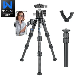 WEYLLAN Carbon Fiber Camera Tripod 360°Ball Head Lightweight Tabletop Tripod GX2 Travel Tripod V Yoke Bracket For DSLR Camera