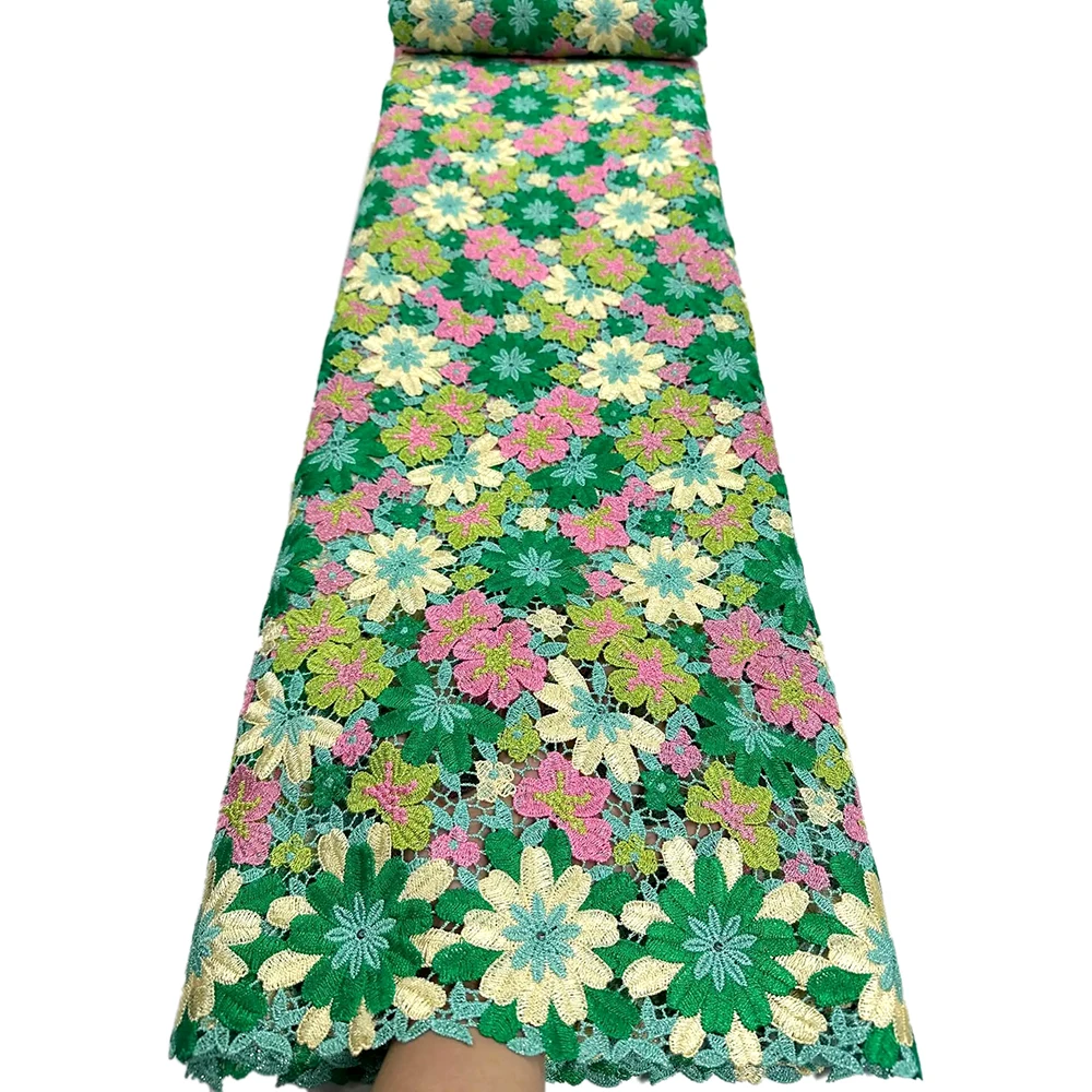 

New Multicolore Flower Embroidered Water Soluble Lace Fabric African Guipure Cord Lace Fabric For Sewing Nigerian Women Dresses