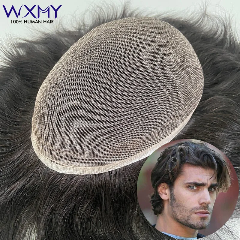 Upgrade Full French Lace Male Hair Prosthesis Breathable Human Hair Wigs Protesis Capilar Hombre Men's Wigs Replacement Systems