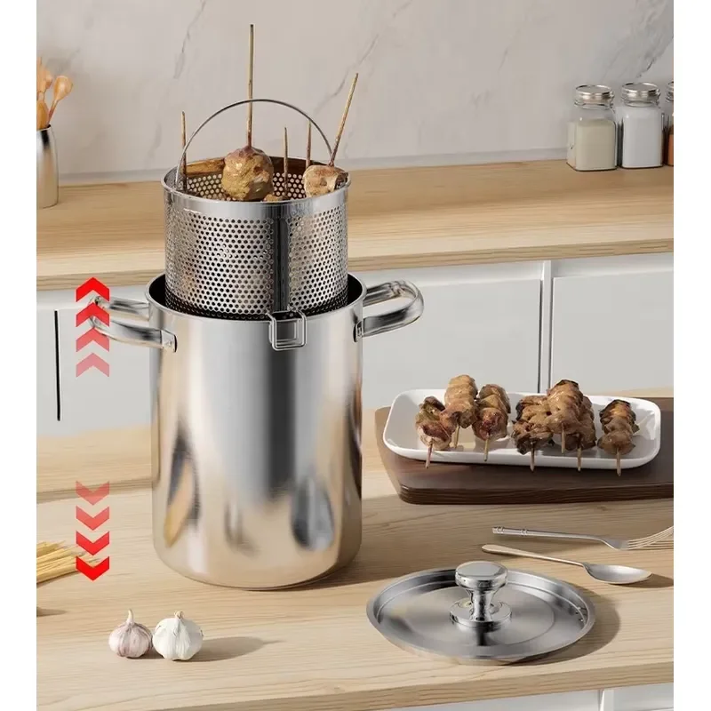 304 Stainless Steel Deep Fryer Pot with Oil Filter Basket Kitchen Cooking Pasta Boiler Large Capacity Healthy Frying Pan for
