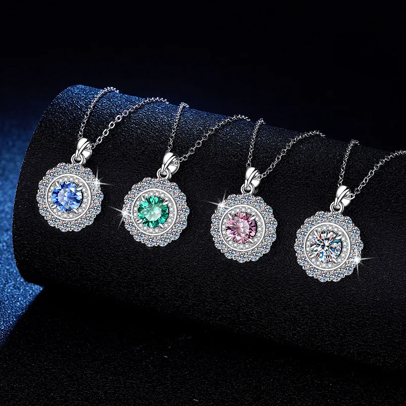 European and American Platinum PT95018k Gold Necklace Imported Colored Moissanite 1-carat Fairy Scattered Moissanite Necklace