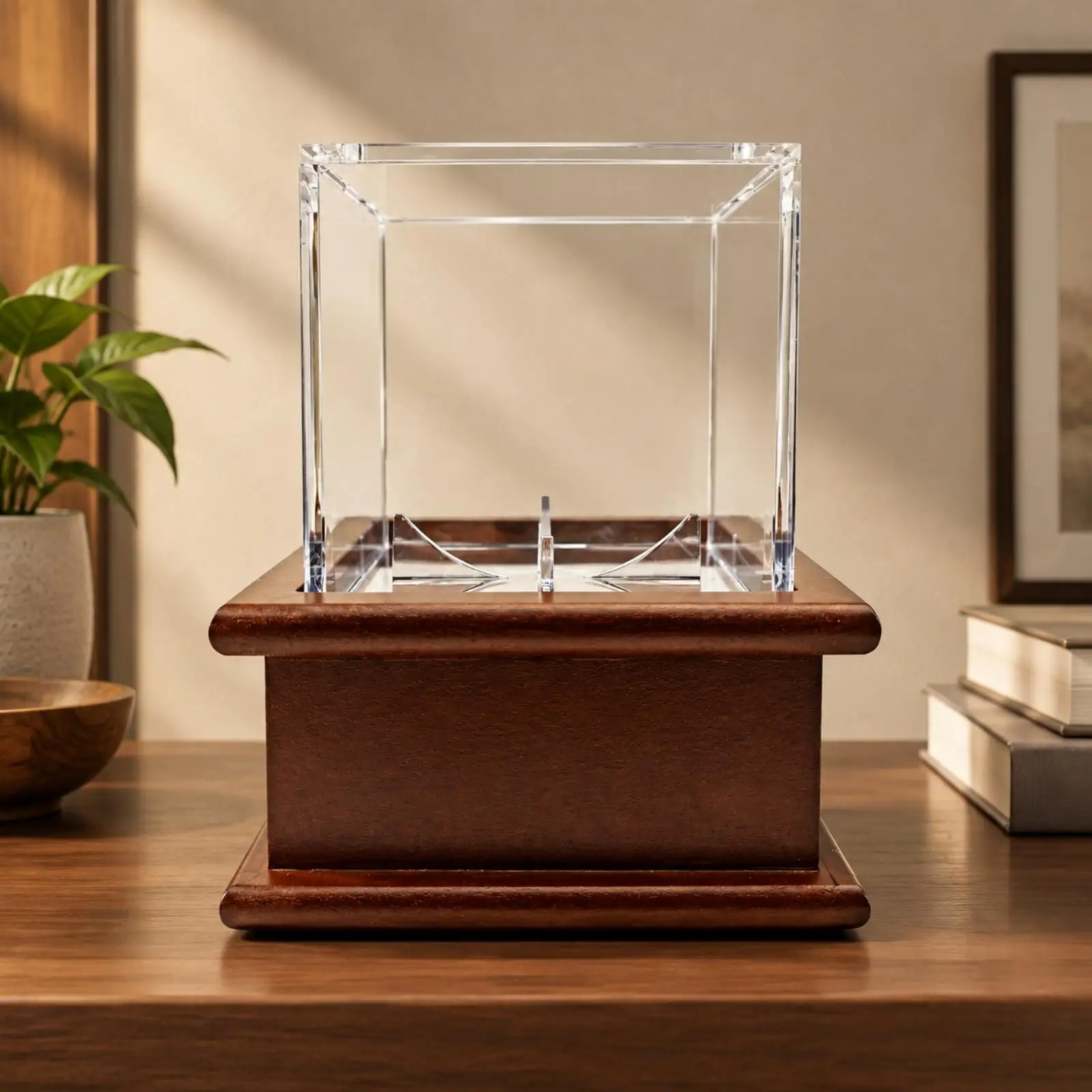 Acrylic Baseball Display Case with Wooden Base Dustproof Baseball Display Stand with Acrylic Enclosure Dust-Resistant