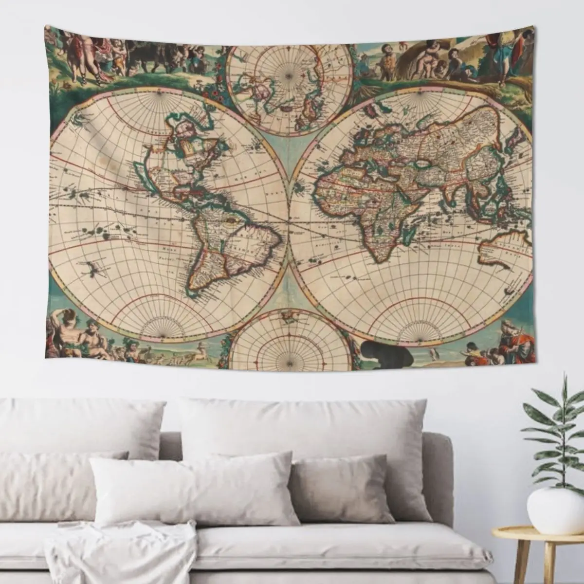 

An Old Map of the World // 1670 Amsterdam Tapestry Wall Tapestries Home Decorators Decoration Wall Tapestry