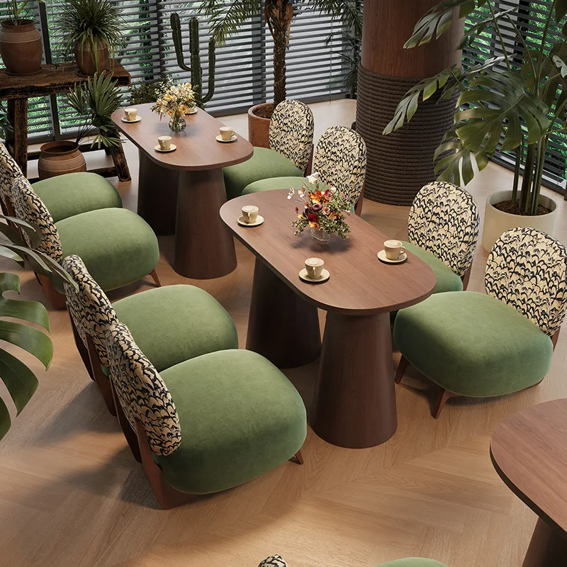Medieval style commercial hotel teahouse solid wood negotiation chair retro cafe homestay rattan sofa dining table and chair