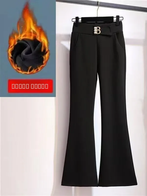 

Утепленные брюки-клеш с флисовой подкладкой для полных женщин, с высокой талией, в корейском стиле, для повседневной носки