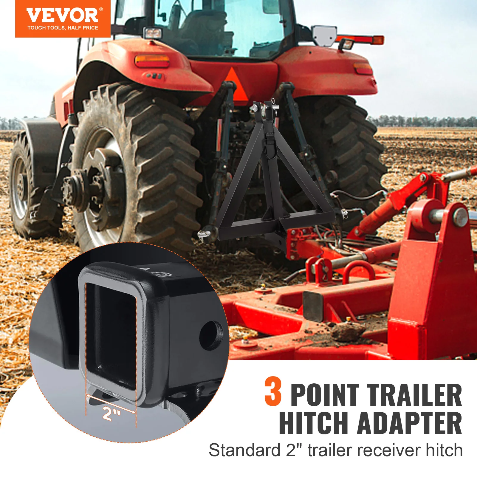 VEVOR 3 Point Hitch Receiver 3 Point 2inch 1 Tractor Tow For Kubota Mahindra Ford Yanmar John Deere Massey Ferguson