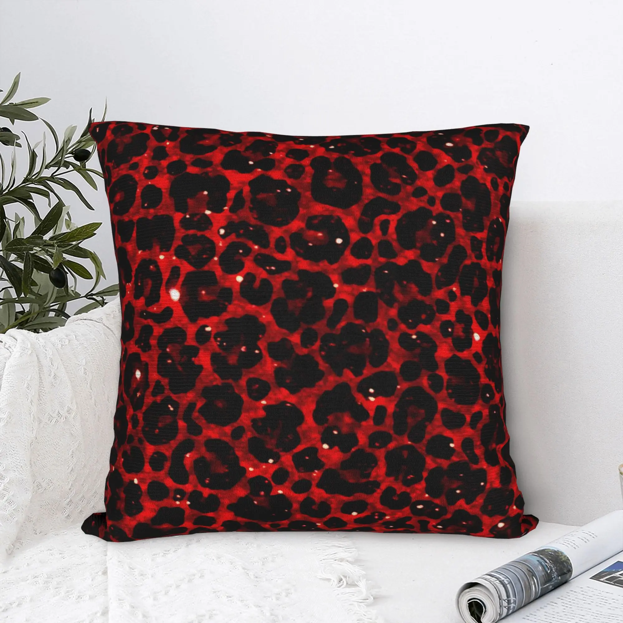 Glitter Leopard Square Pillow Cases Faux Fur Cushion Covers Creative Zipper Decor Pillowcase for Car 40x40cm