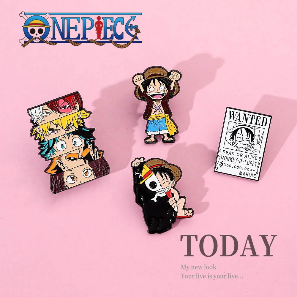 One Piece Brooches Anime Luffy Cartoon Anime Action Figures Metal Enamel Brooches Backpack Lapel Pins Toys Ornaments Kids Gifts