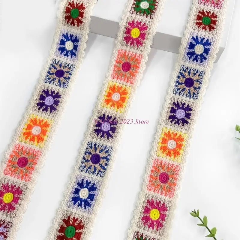 

49ME Vintage Ribbon Crochet Edging Ethnic Lace Trim Embroidered Woven Webbing Tape for Handmade Enthusiasts and Tailors
