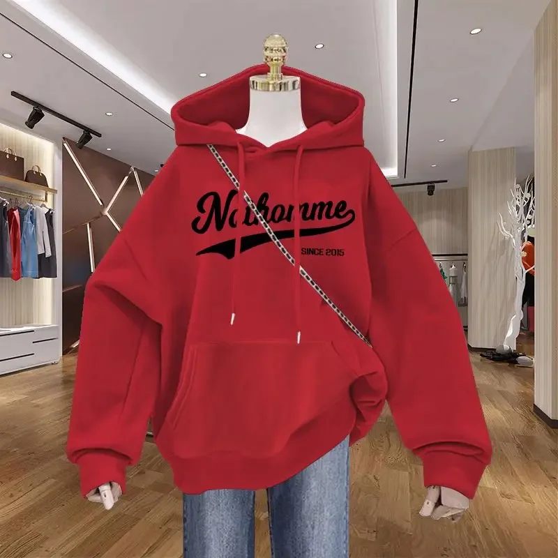 Silver Fox Velvet Heavy Cotton Pullover Hoodie Women Fall Explosion Lazy Versatile Thickened Sweatshirt Korean Tide Casual Tops