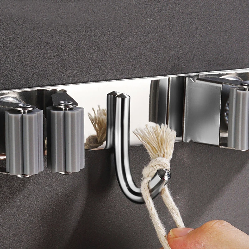 Stainless Steel Wall-Mounted Mop Rack Stylish and Simple Hole-Free Wall-Mounted Storage Clip