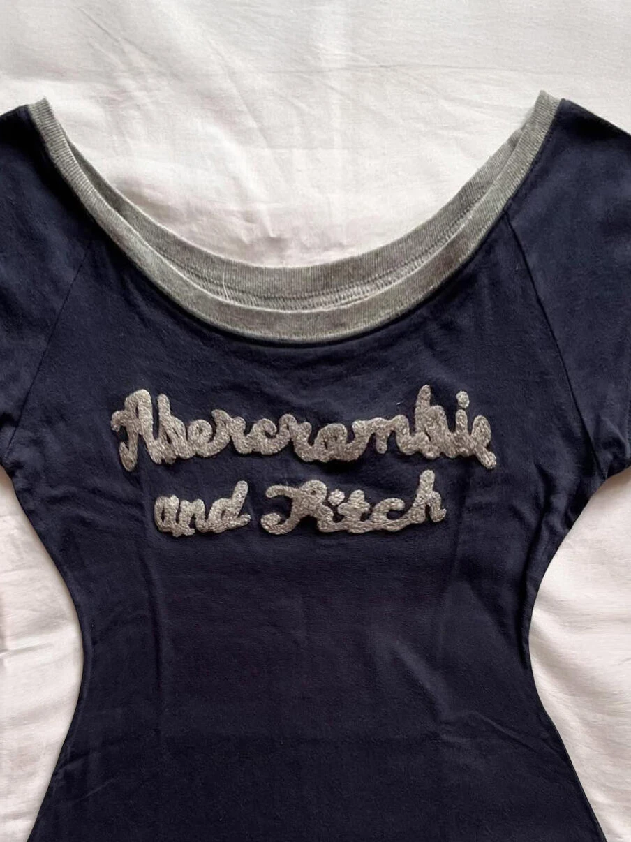 Original American Retro k Blue Letter ort Sve T-irt Women's Design Sense Small Size Cotton Spring Summer Top