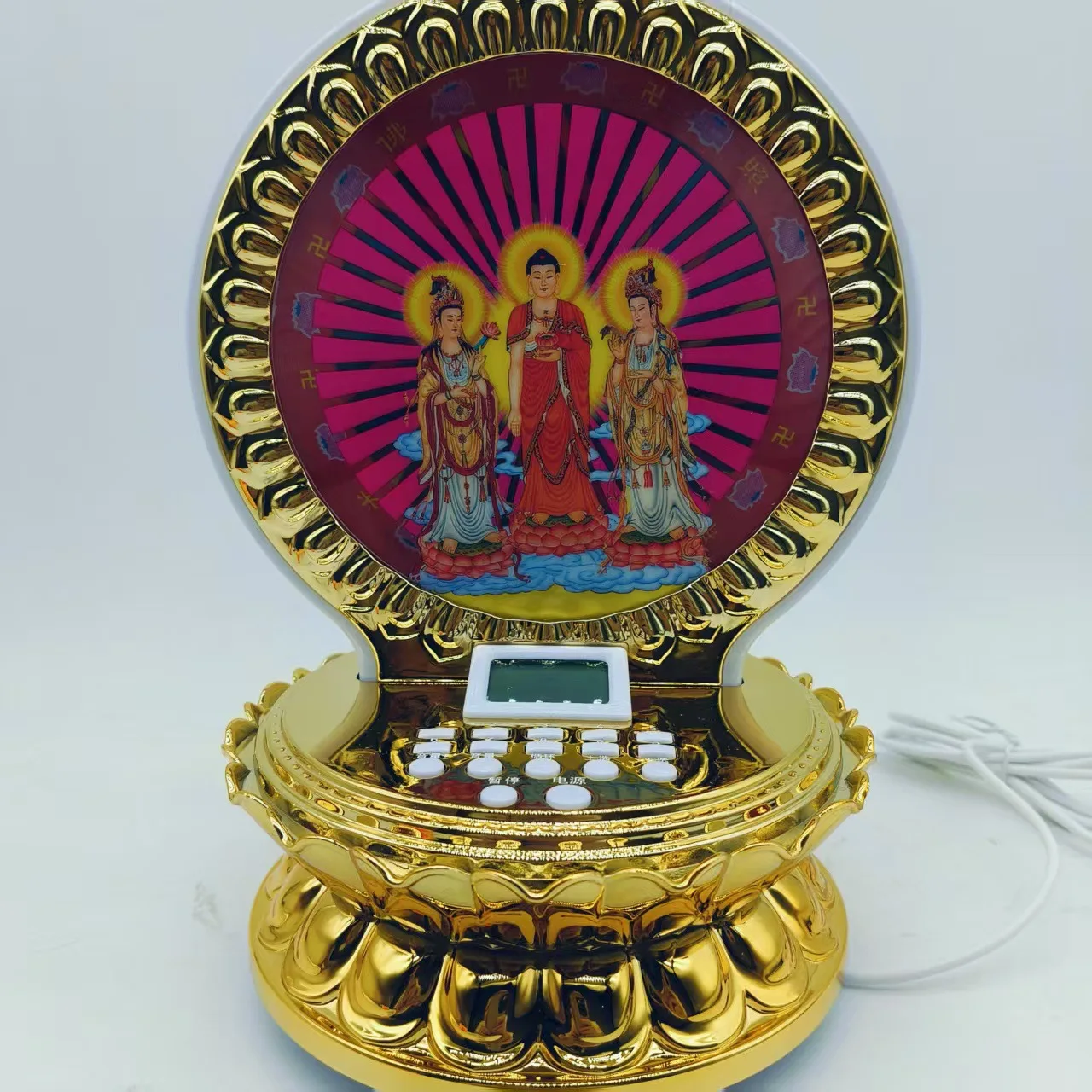 Red Background Flashing Rotating Music Box Buddha Chanting Machine | 159 Chants  Plug-in Home Decor Craft Ornament