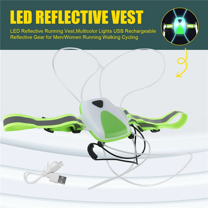 Top LED Reflective Running Vest,Multicolor Lights USB Rechargeable Reflective Gear For Men/Women Running Walking Cycling