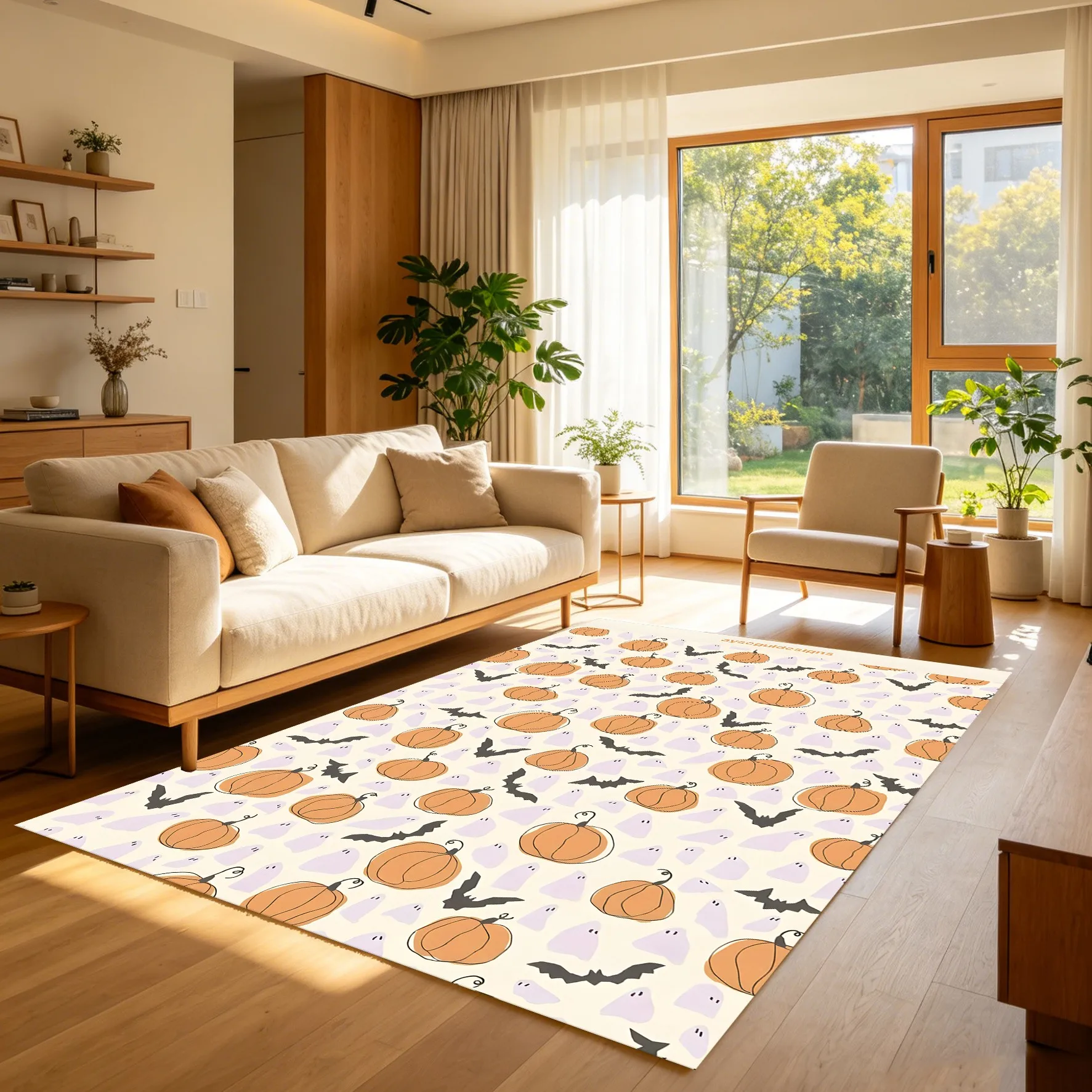 2D Carpet Pumpkin Bat Ghost Prints Full Cute Cartoon Charm Soft Refreshing Creating Perfect Halloween Atmosphere