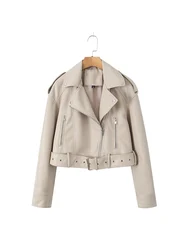 American retro motorcycle style leather jacket for women 2024 autumn and winter new fashion PU jacket tops