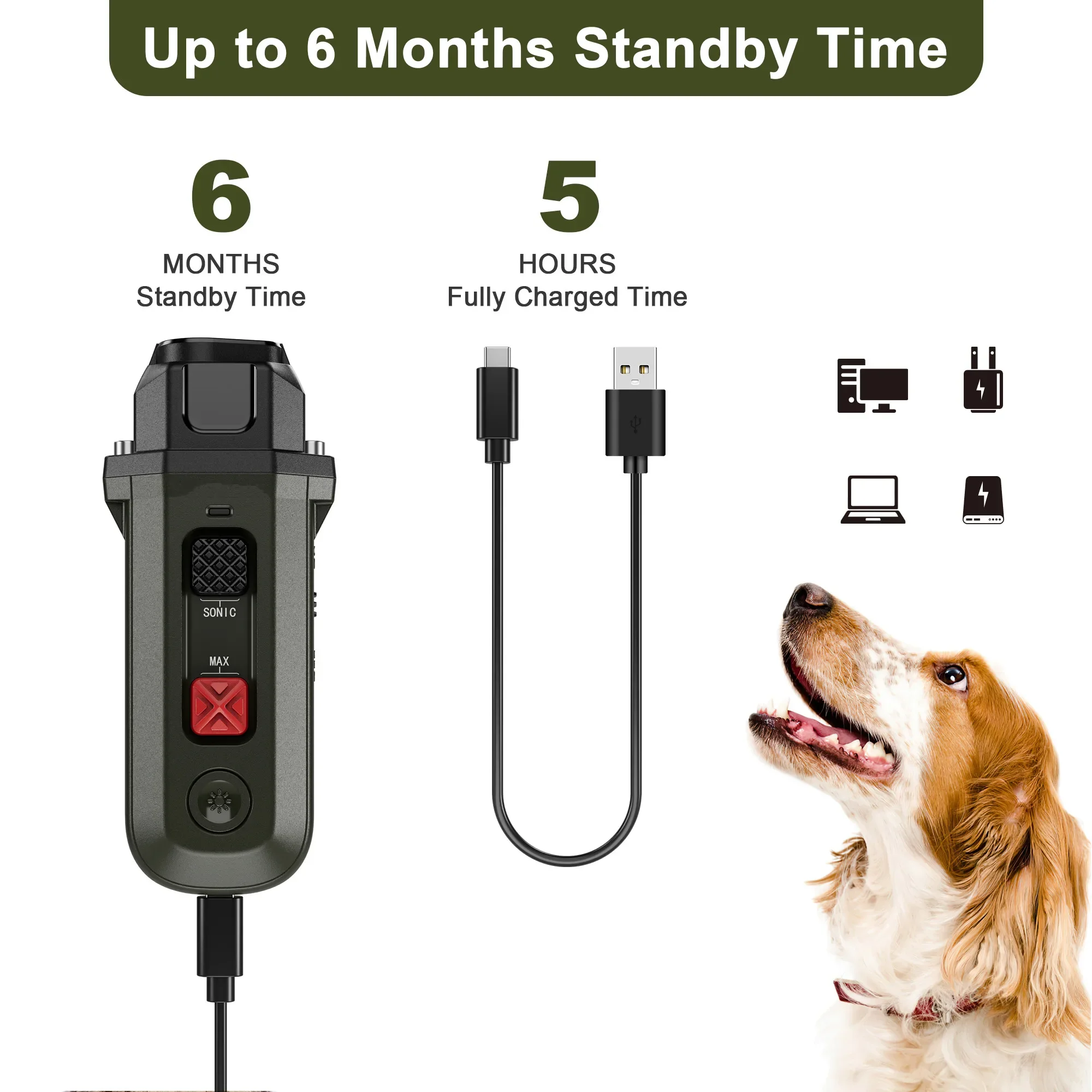 2 in 1 Waterproof Ultrasonic Dog Repeller Pet Clicker Deterrent Anti-Barking Dogs Training W/ Flash Long Standby Dog Accessories