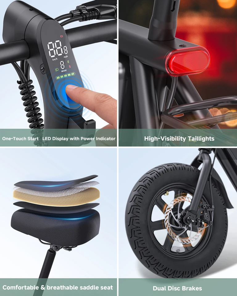 DYU M1 MINI 14x3.0 Fat Tire Folding Electric Bike 19.9MPH 20.5 Mile PAS Range 264LBS Load IP54 Urban Commuter E-Bike image 4