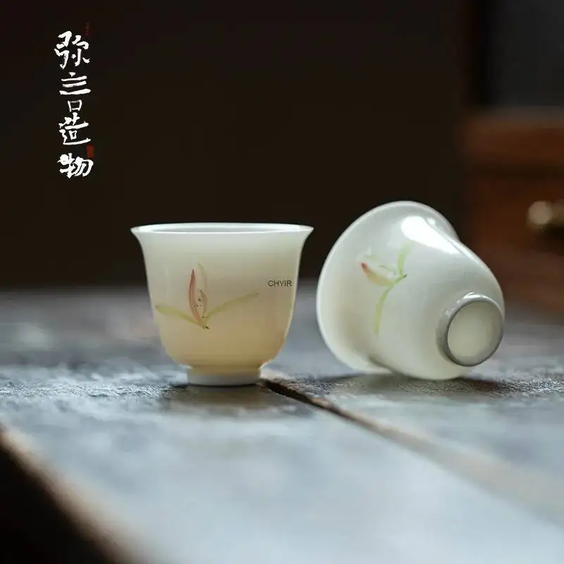 White Porcelain Hand-painted Orchid Tea Cup Scent Gathering And Tea Tasting Cup Tea Cup, Чайная чашка