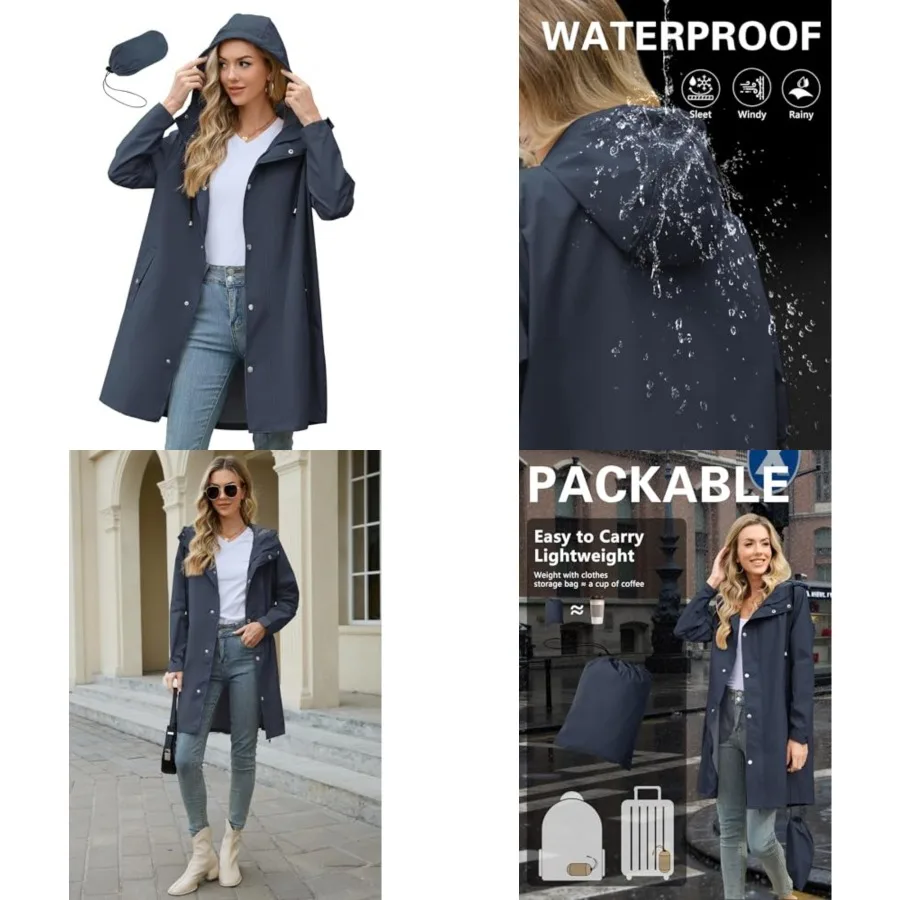 

Zando Long Packable Rain Jacket Women Waterproof - Raincoat for Women Rain Coat with Hood Lightweight Outdoor Windbreaker