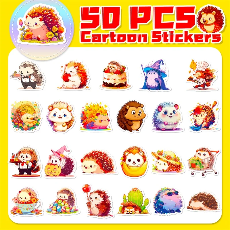 10/30/50PCS Cute Hedgehog PVC Sticker Aesthetic Hand Accounting Tools DIY Decoration Scrapbooking Stationery Supplies for Kids